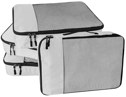 WTREE 4-Piece Packing Cubes Travel Accessories Set for Suitcases - Luggage Organizer Bags with Double Zipper - Mesh Top - Small/Medium/Large/Slim - Grey