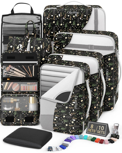 10 Set Packing Cubes for Travel, Gifts for Women Mom,Anti-Tearing Suitcase Organizer for Luggage with Shoe & Hanging Toiletry Bag,OlarHike Vacation Essentials & Accessories for Cruise Ship