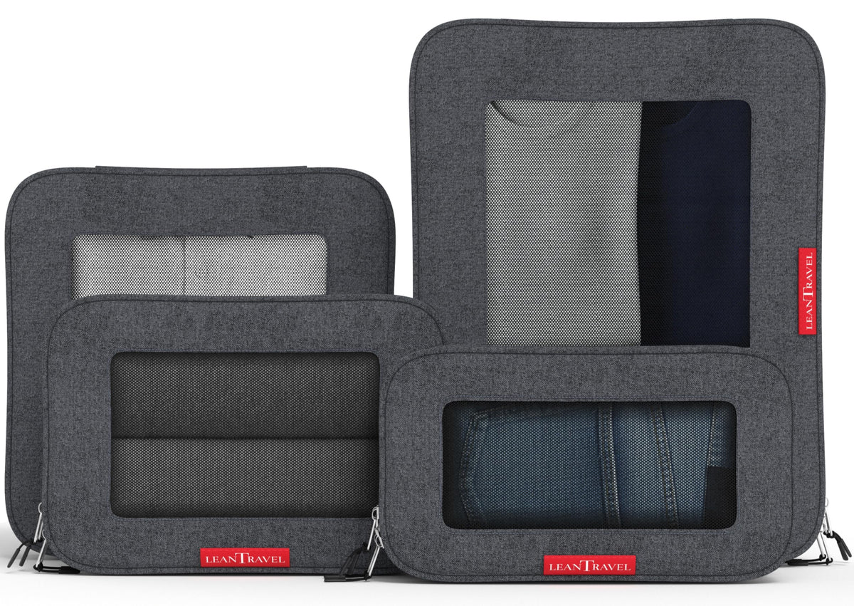 LeanTravel Premium Compression Packing Cubes for Travel - Suitcase Organizer Bags with Double Zipper & Breathable Mesh Panel - Space Saving Carry On Luggage Essentials (6-Pack, Grey)