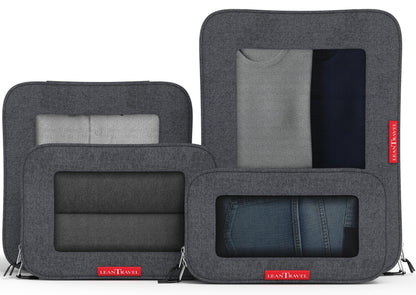 LeanTravel Premium Compression Packing Cubes for Travel - Suitcase Organizer Bags with Double Zipper & Breathable Mesh Panel - Space Saving Carry On Luggage Essentials (6-Pack, Grey)
