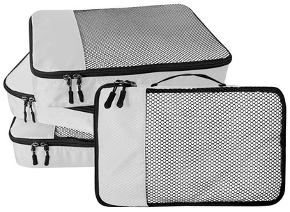 WTREE 4-Piece Packing Cubes Travel Accessories Set for Suitcases - Luggage Organizer Bags with Double Zipper - Mesh Top - Small/Medium/Large/Slim - Grey