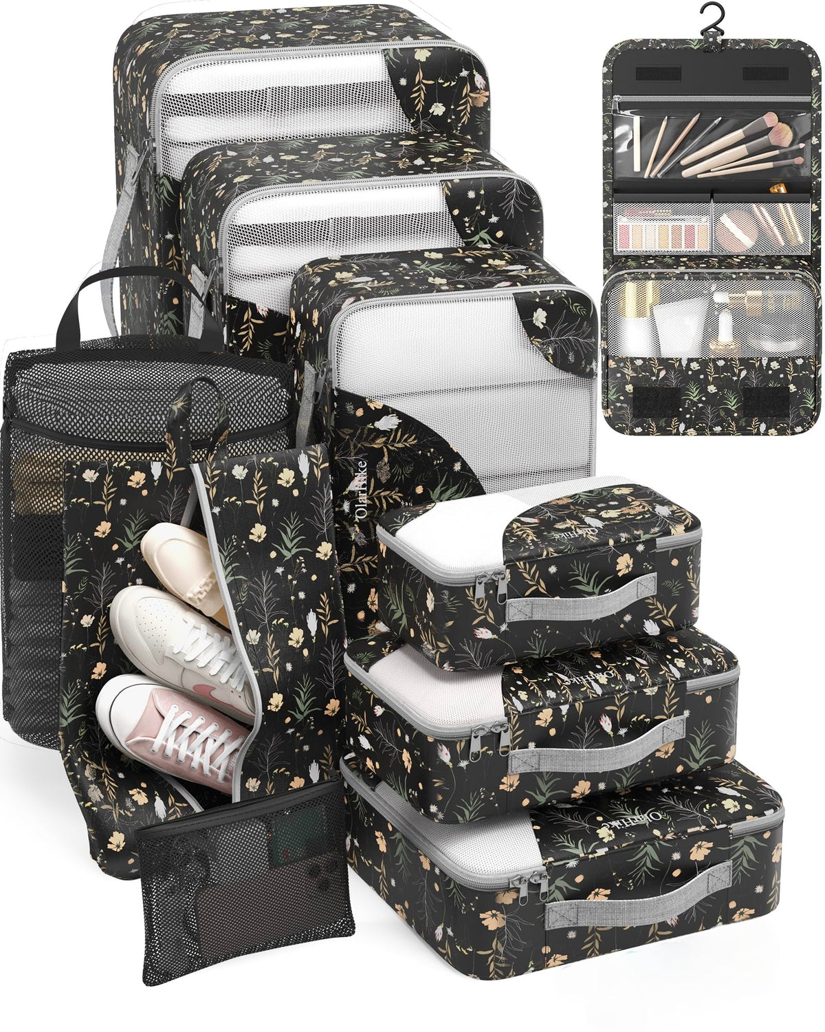10 Set Packing Cubes for Travel, Gifts for Women Mom,Anti-Tearing Suitcase Organizer for Luggage with Shoe & Hanging Toiletry Bag,OlarHike Vacation Essentials & Accessories for Cruise Ship
