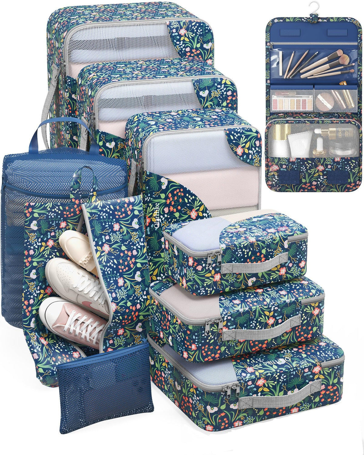 10 Set Packing Cubes for Travel, Gifts for Women Mom,Anti-Tearing Suitcase Organizer for Luggage with Shoe & Hanging Toiletry Bag,OlarHike Vacation Essentials & Accessories for Cruise Ship