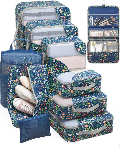 10 Set Packing Cubes for Travel, Gifts for Women Mom,Anti-Tearing Suitcase Organizer for Luggage with Shoe & Hanging Toiletry Bag,OlarHike Vacation Essentials & Accessories for Cruise Ship