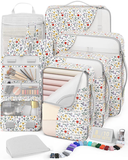 10 Set Packing Cubes for Travel, Gifts for Women Mom,Anti-Tearing Suitcase Organizer for Luggage with Shoe & Hanging Toiletry Bag,OlarHike Vacation Essentials & Accessories for Cruise Ship