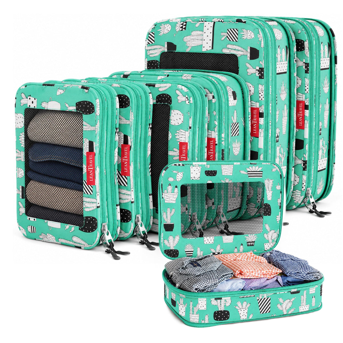 LeanTravel Premium Compression Packing Cubes for Travel - Suitcase Organizer Bags with Double Zipper & Breathable Mesh Panel - Space Saving Carry On Luggage Essentials (6-Pack, Grey)