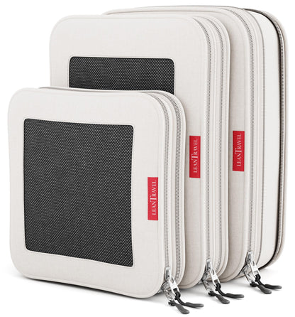 LeanTravel Premium Compression Packing Cubes for Travel - Suitcase Organizer Bags with Double Zipper & Breathable Mesh Panel - Space Saving Carry On Luggage Essentials (6-Pack, Grey)