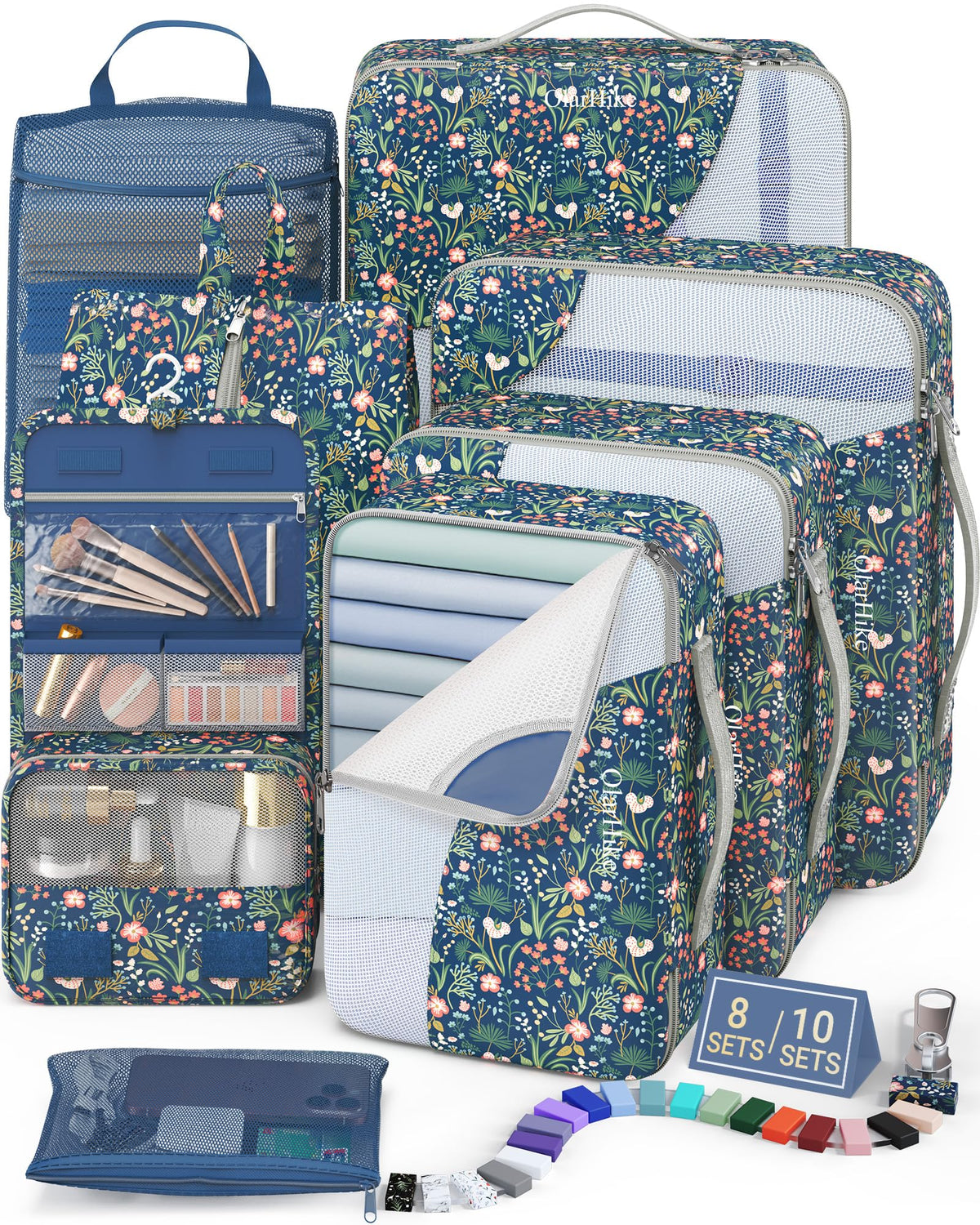 10 Set Packing Cubes for Travel, Gifts for Women Mom,Anti-Tearing Suitcase Organizer for Luggage with Shoe & Hanging Toiletry Bag,OlarHike Vacation Essentials & Accessories for Cruise Ship
