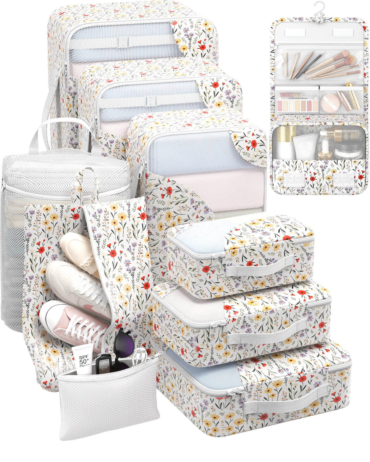 10 Set Packing Cubes for Travel, Gifts for Women Mom,Anti-Tearing Suitcase Organizer for Luggage with Shoe & Hanging Toiletry Bag,OlarHike Vacation Essentials & Accessories for Cruise Ship