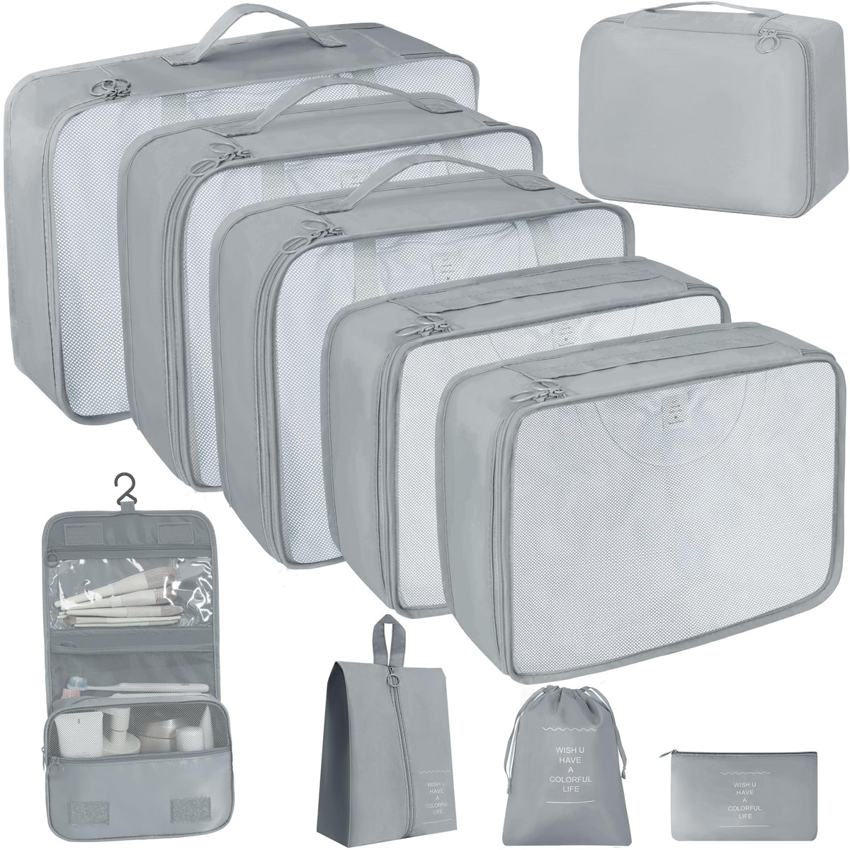 10 Pcs Set Packing Cubes - Travel Packing Organizers, Expandable Suitcase Organizer, Luggage Organizer Bags