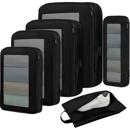 BAGAIL 4 Set/6 Set/8 Set Compression Packing Cubes Travel Accessories Expandable Packing Organizers (Half Mesh, 6-Black)