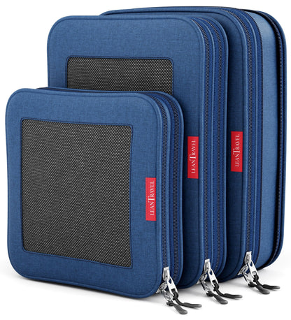 LeanTravel Premium Compression Packing Cubes for Travel - Suitcase Organizer Bags with Double Zipper & Breathable Mesh Panel - Space Saving Carry On Luggage Essentials (6-Pack, Grey)
