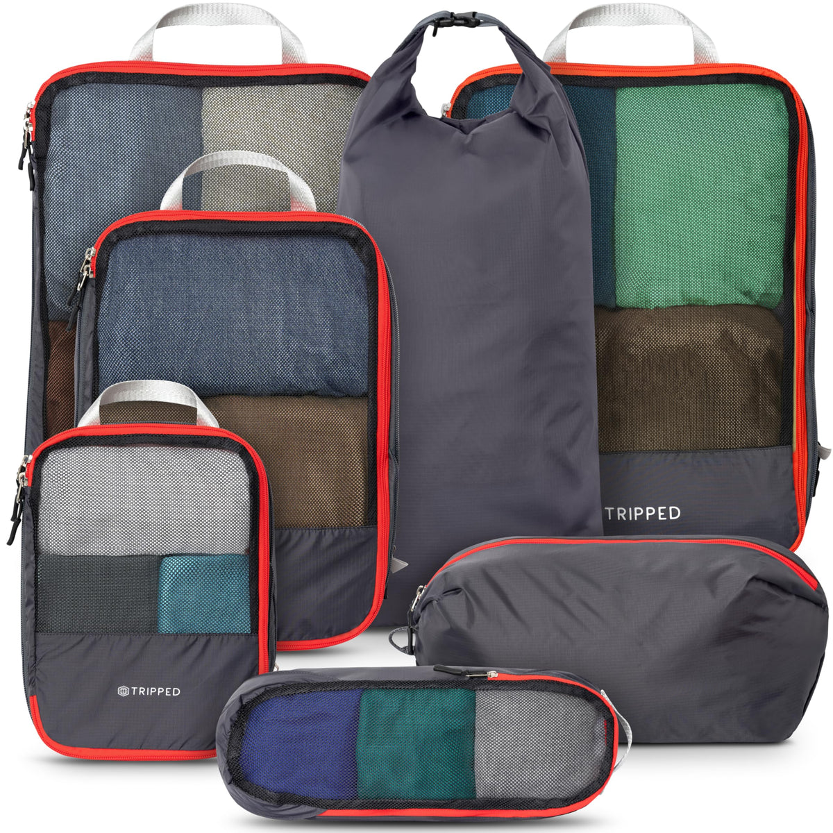 TRIPPED Travel Gear Large Compression Packing Cubes 7-Piece Set for Travel