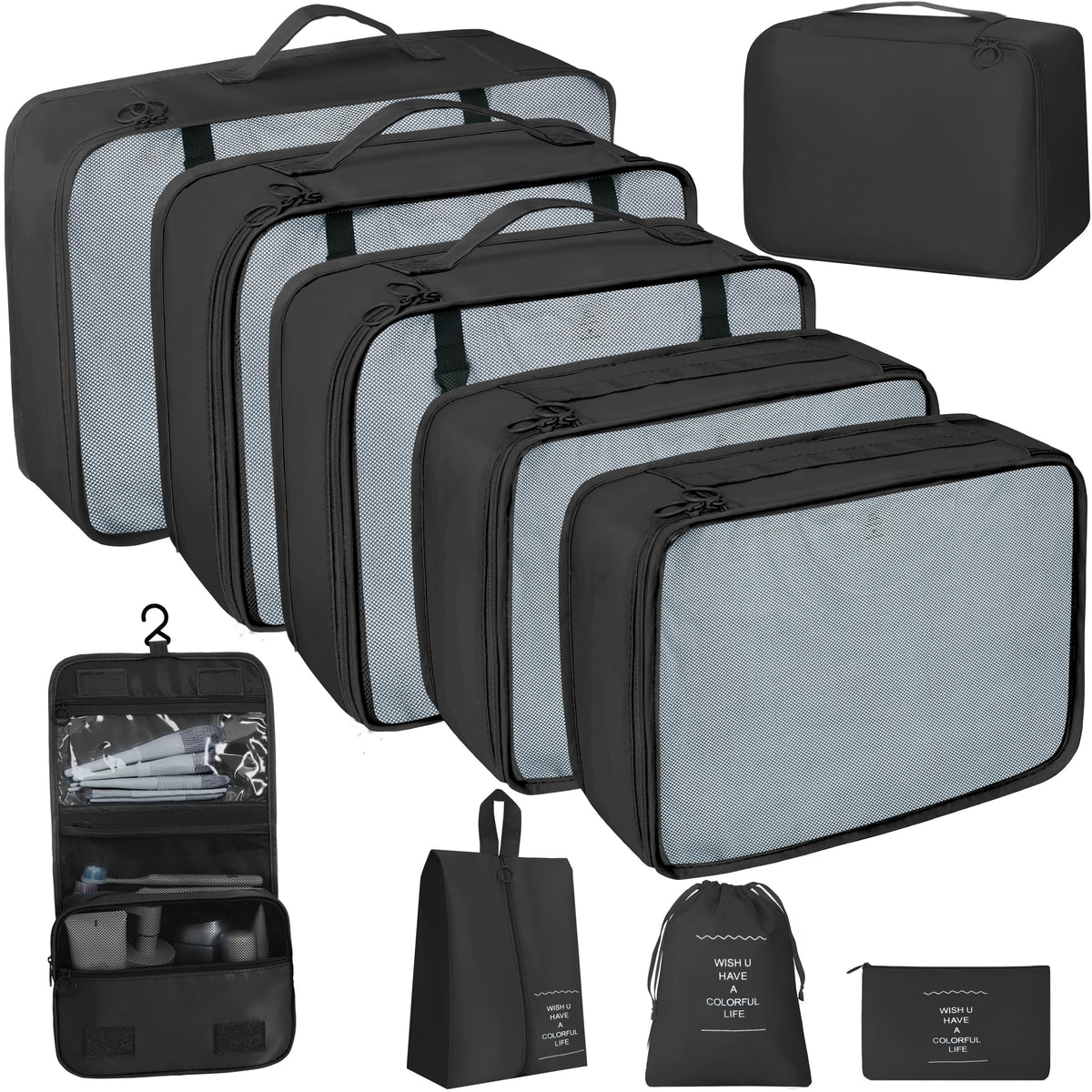 10 Pcs Set Packing Cubes - Travel Packing Organizers, Expandable Suitcase Organizer, Luggage Organizer Bags