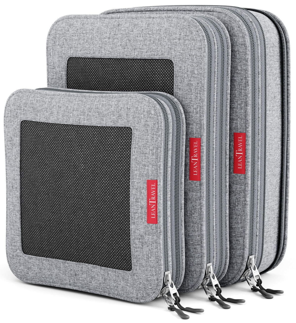LeanTravel Premium Compression Packing Cubes for Travel - Suitcase Organizer Bags with Double Zipper & Breathable Mesh Panel - Space Saving Carry On Luggage Essentials (6-Pack, Grey)
